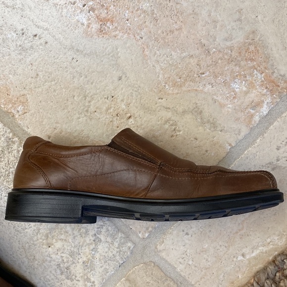Ecco Mens Brown Leather slip on Loafers shoes Size 44 (10) stretch classic - Picture 2 of 9